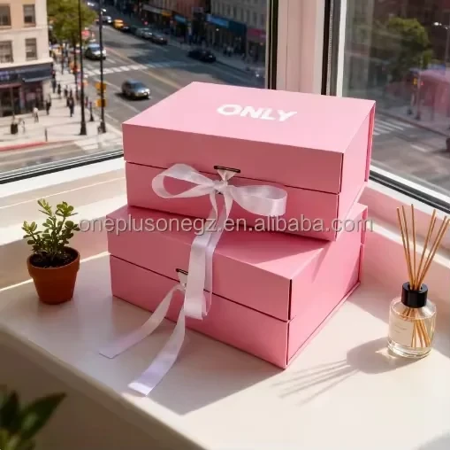 Pink Matte Magnetic Gift Box with Ribbon