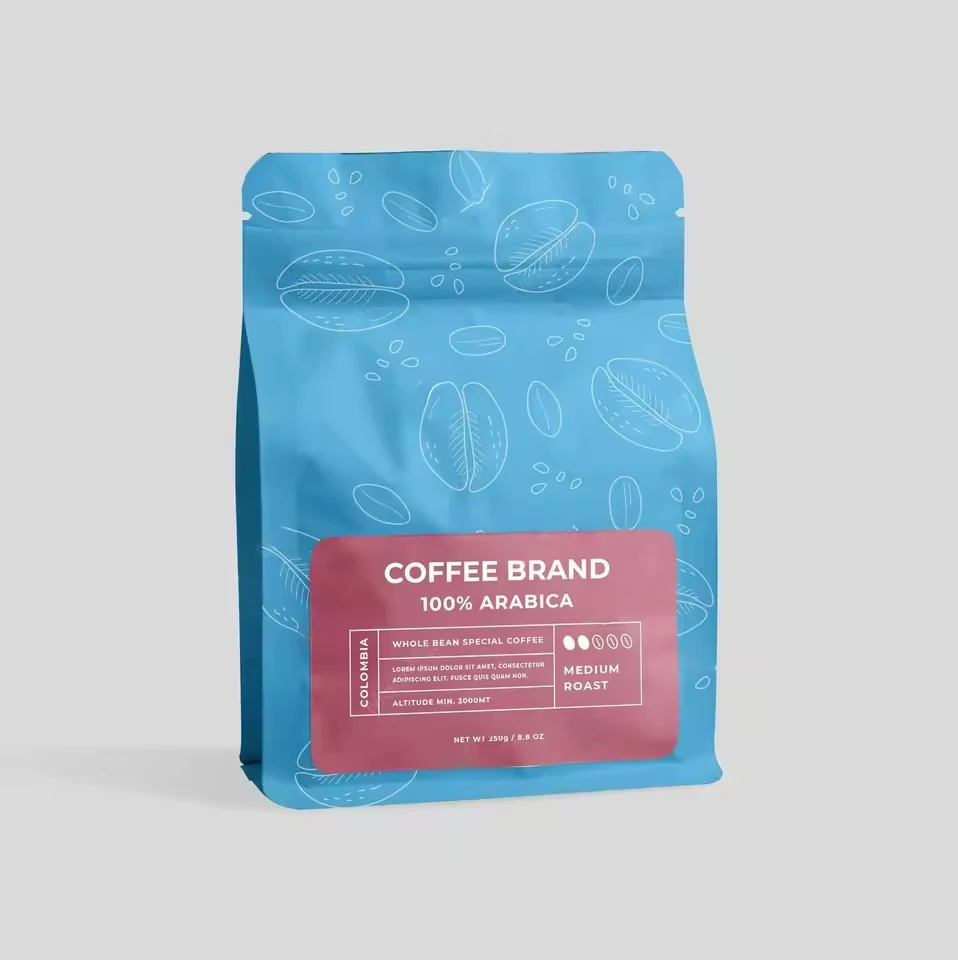 Custom Metallic-Look Coffee Stand-Up Pouch with Valve