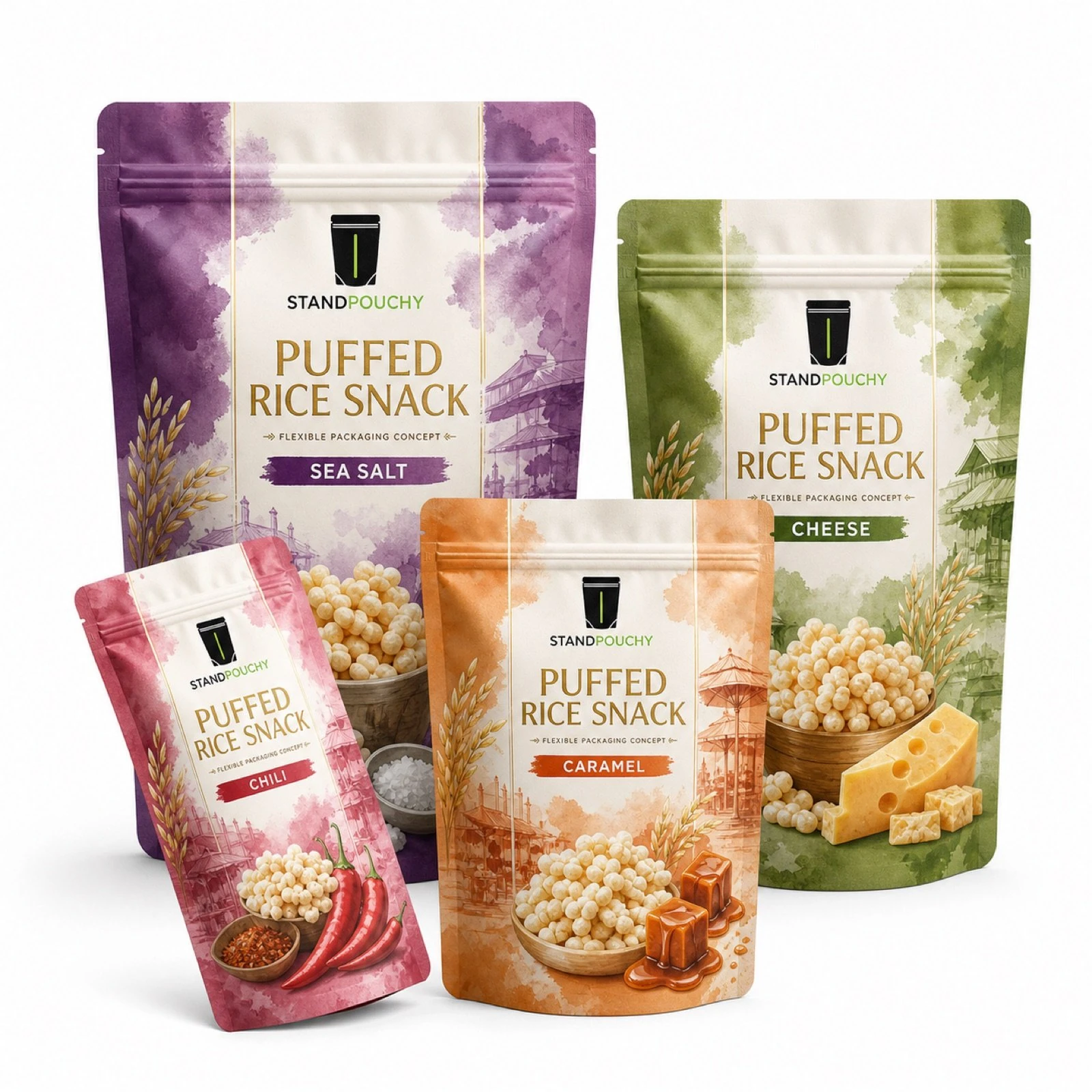 Puffed Rice Snack Stand Up Pouch