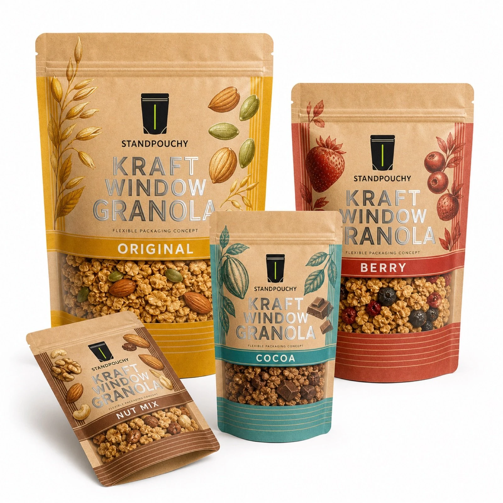 Kraft Window Granola Stand Up Pouch