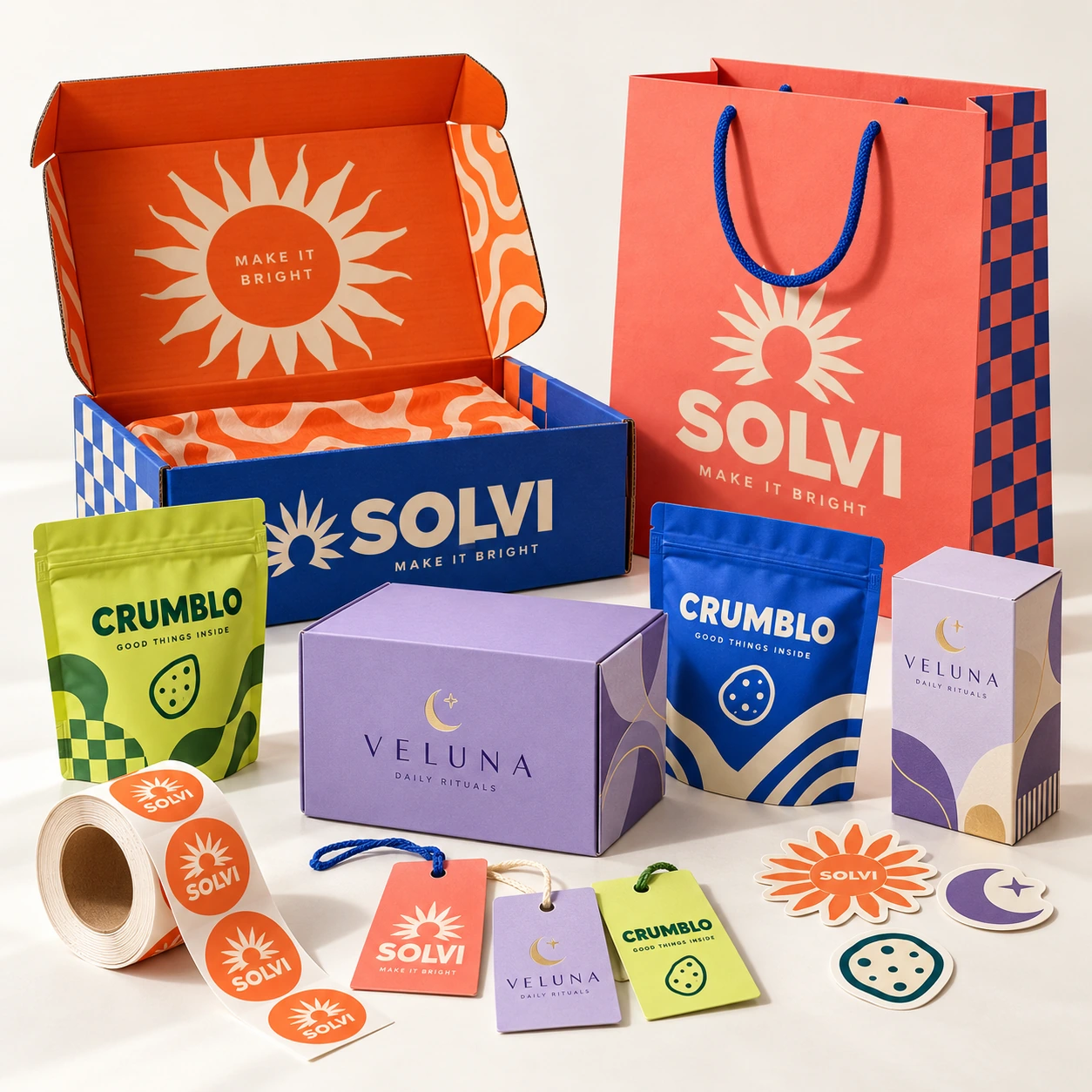 Illustrative supplement packaging with branded printed packaging